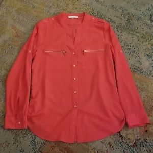 Calvin Klein coral blouse w/gold zippers